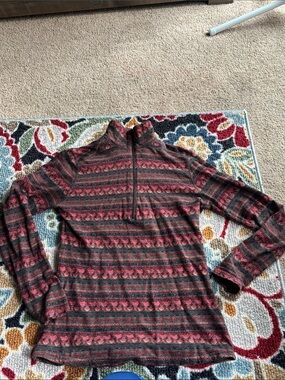 Woolrich Red & Gray Striped Half-Zip Sweater